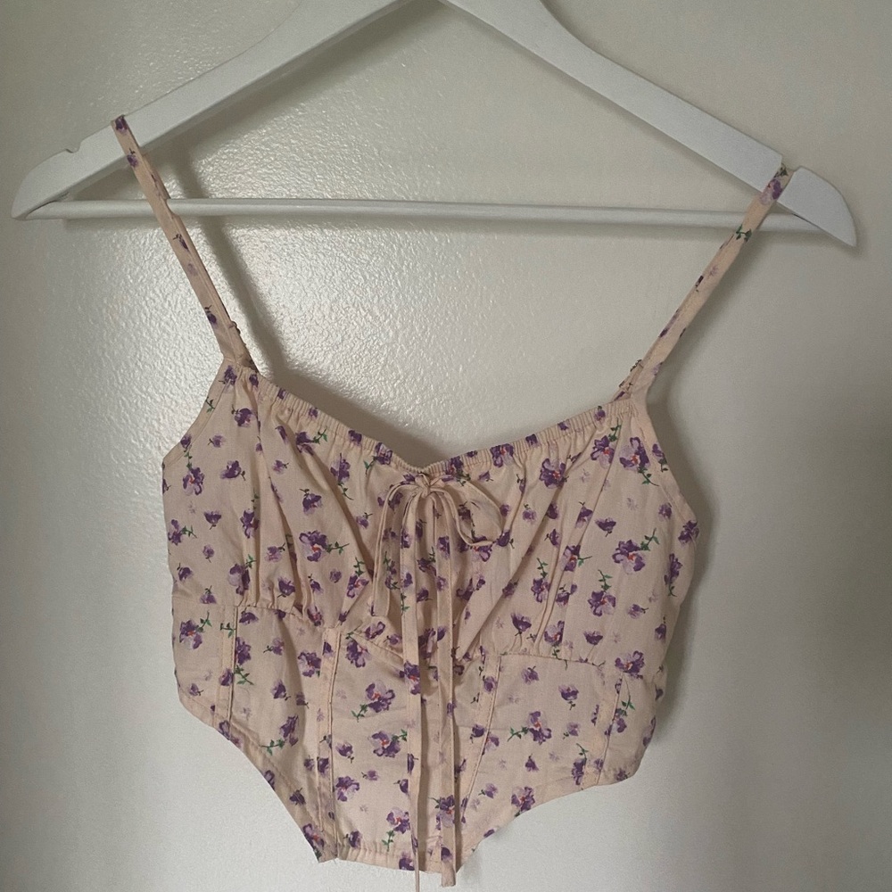 Cider Floral Spaghetti Strap Crop Top